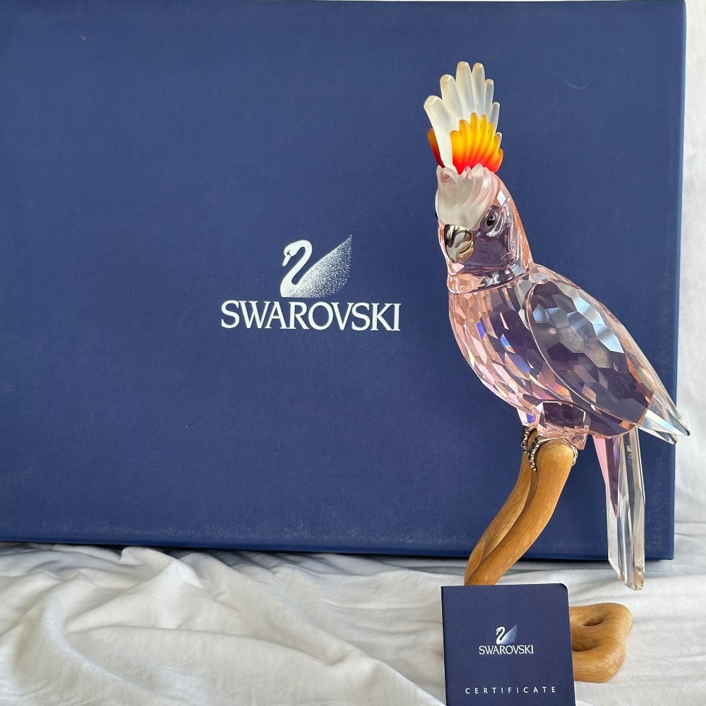 Swarovski Crystal Pink Cockatoo on Perch